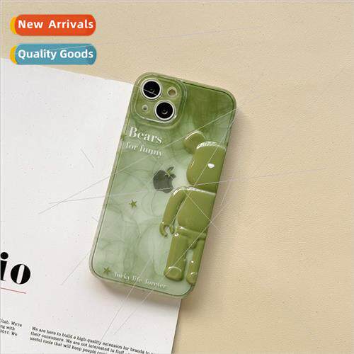 ins green ink bear 适用 iPhone14 Apple 13ProMax case 12/11 n