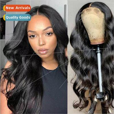 Europe new ladies wig center parted long curly hair black bi