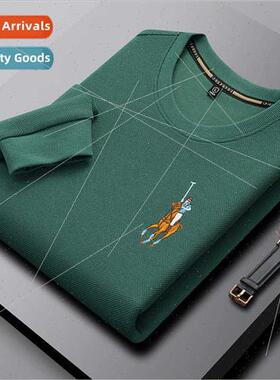 Waffle round neck long-sleeved t-shirt men spring fall Paul