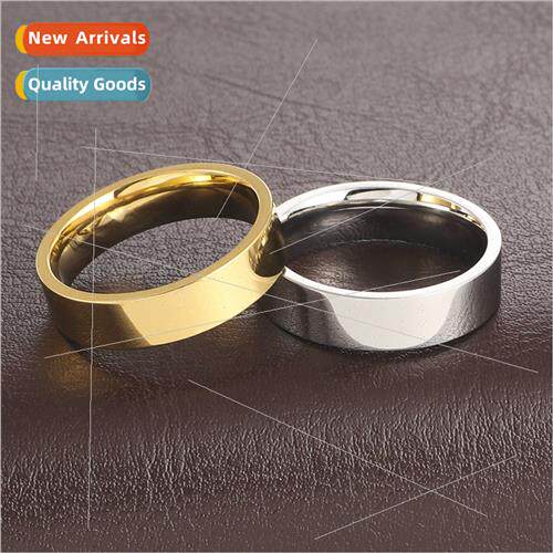 Men Jewelry Women Flat Gold Ring Stainless Steel Glossy Ring