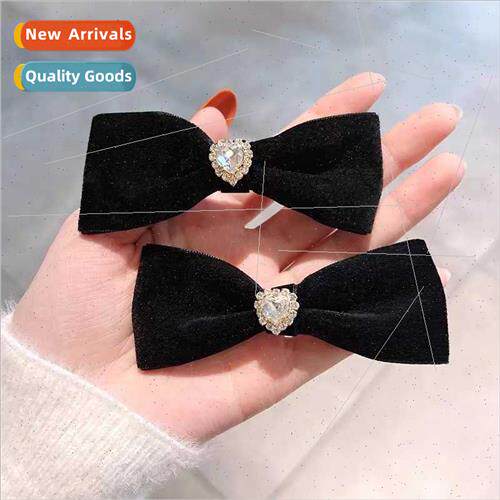 fall winter black velvet rhinestone bow hairpin girl hundred