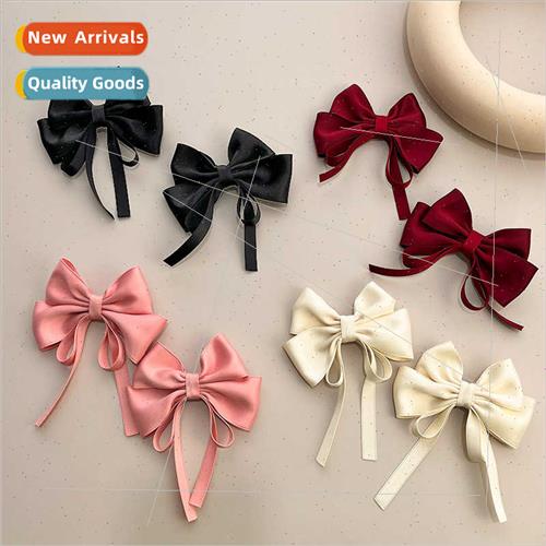 2023 new solid colour bow floating ribbon hair clip female f