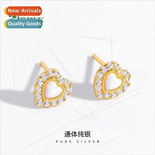 S925 lver Plated French Opal Peach Heart Stud Earrings Opal