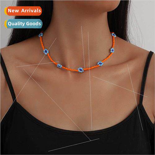 Europe Bohemian hand-beaded small flowers collarbone chain e