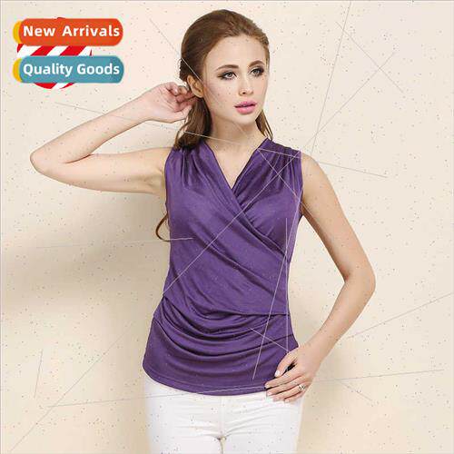 Summer new silk knted cross V-neck sleeveless undershirt ple