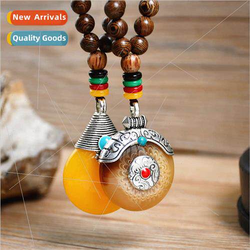 Vintage ethnic chicken wing wood long sweater chain men wome