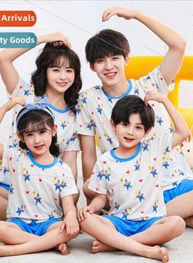 Parent-child ice silk su cartoon printing men women in older