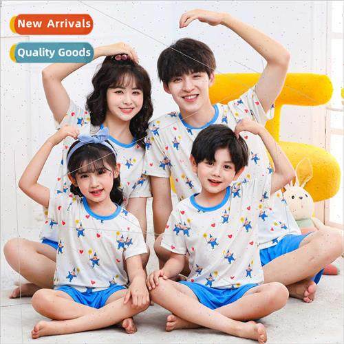 Parent-child ice silk su cartoon printing men women in older