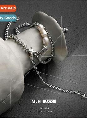 Natural Pearl Quadrangle Tassel Necklace适用Women Simple Swe