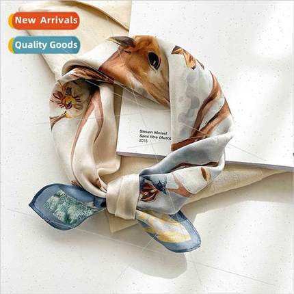 2021 Korean  new fall winter printing silk small square scar