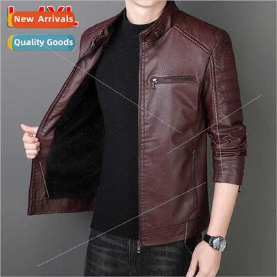 PU leather jacket male Slim jacket fall winter padded jacket