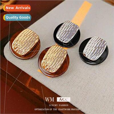 lver pin vintage pleated round metal earrings French simple