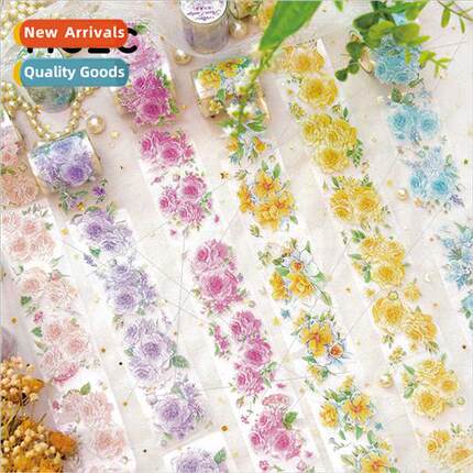 Wind passes flower letter PET tape vintage flower goo card h