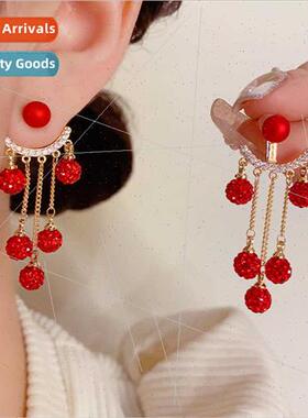 2024 fashion front back two wear red diamond ball tassel ear