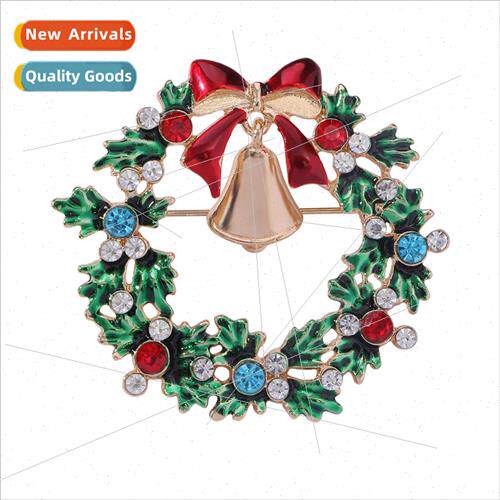 Christmas wreath brooch green oil drop fashion rhinestone co