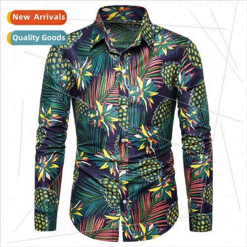 2023 fall men shirts ethnic wind floral new men printed long
