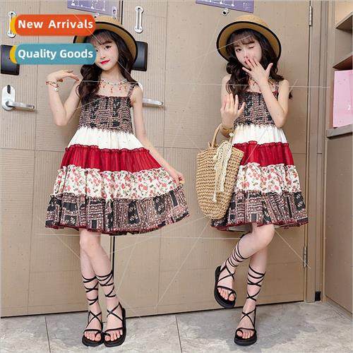 Childrens 2023 new girls dress girls floral splicing ethnic