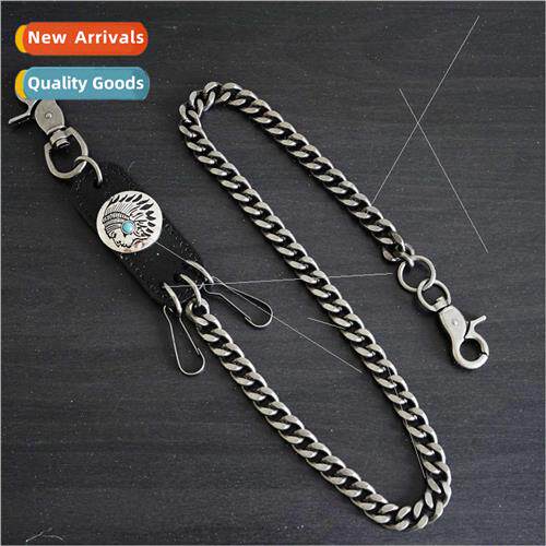 American vintage men pants chain cowhide chain nd waist chai