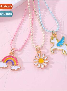 unicorn rainbow daisy good friend necklace BFF children girl