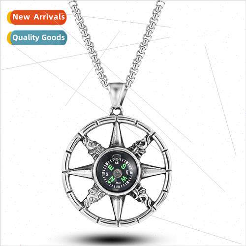 Men Vintage Compass Compass Star Shaped Tanium Necklace Stai