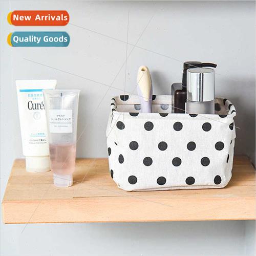 Black dot  cotton linen desktop storage baskets cosmetics fa