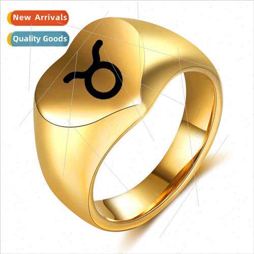 twelve constellations love ring men women simple three-color