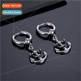 tanium old earrings men steel buckle ear retro anchor New