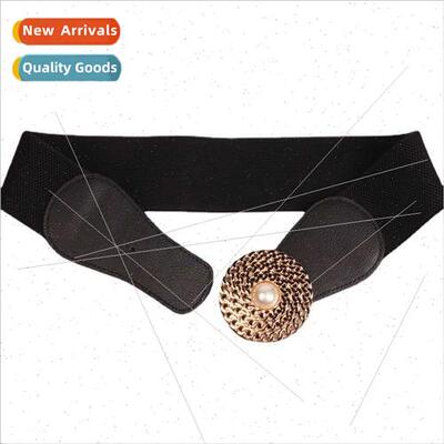 Europe large pearl buckle belt adjustable length PU patent l