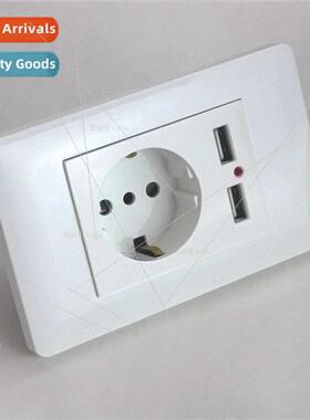 Whe 118 BL-SZ Brish Standard Wall Swch wh Dual USB Round Soc