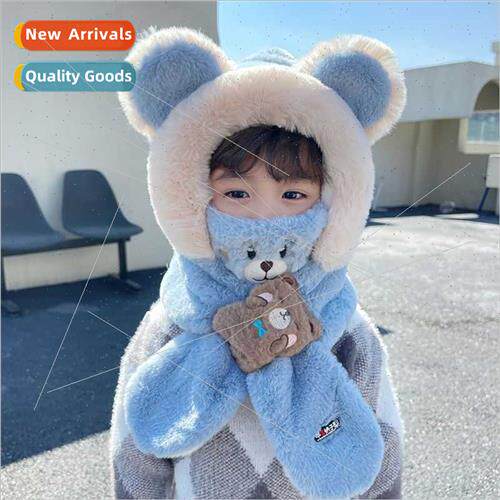 Korean  children hat scarf mask one cap fall winter padded b