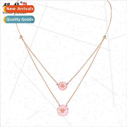 S925 lver Pink Peach Blossom Necklace Set Bracelet lver Jewe