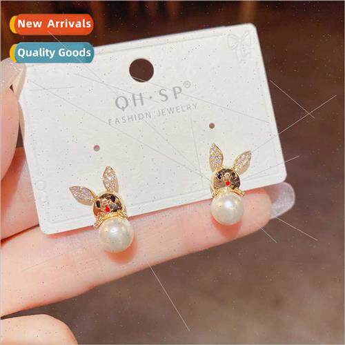 Korea fashion sweet cute pearl rabb earrings female s925 sil
