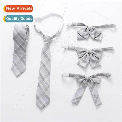 JK Bow Tie Shirt Lapel Accessories Illusion lver Gray Plaid