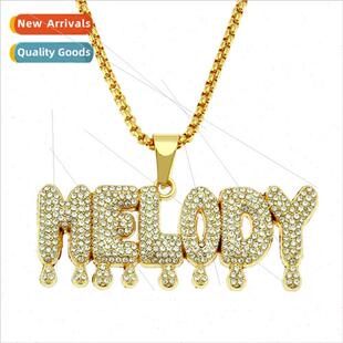 Europe ins domineering full diamond letters teardrop pendant