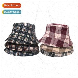 women summer Japanese 2022 covering hat face plaid fisherman