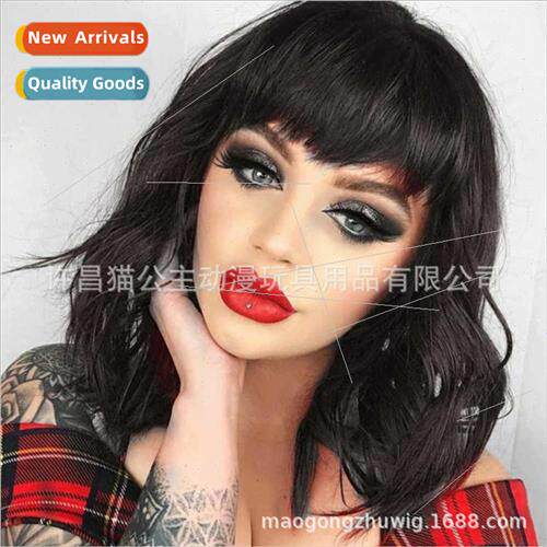 Europe Wig Ladies Short Curly Hair Black Smoky Pink Chopped