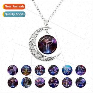 12 Zodiac gns Zodiac ght Gemstone Pendant lver Moon Necklace