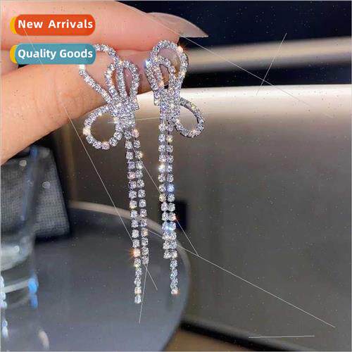 bow full diamonds tassel earrings round face earrings Korea