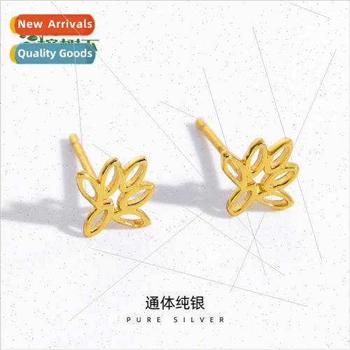 S925 silver plated Korea mini delicate leaf earrings simple