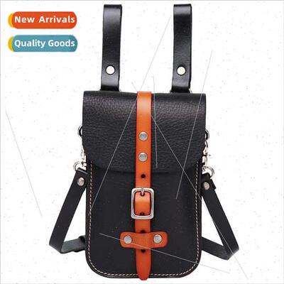 Retro double cowhide belt bag outdoor men cell phone bag lei