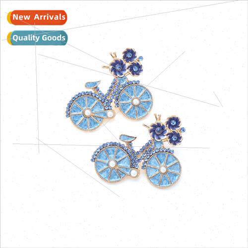 clear fashion fresh alloy oil drop flowers bicycle earrings