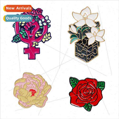 brooch personalized rose shape accessories baking paint badg