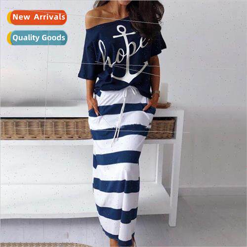 Women Off Shoulder Blouses T-shirt & Striped Maxi Dress