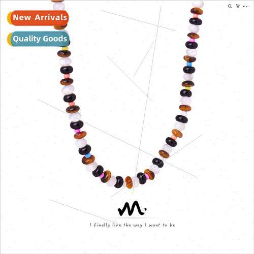 Europe new retro niche tiger eye stone color mixed stone nec