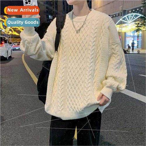 Casual wool sweater men warm fall winter round neck sweater
