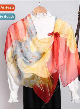 2023 new Korean sunscreen printed silk scarf imation georget