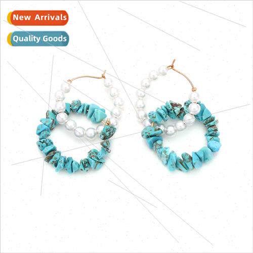 elegant double circle imation pearl earrings handmade turquo