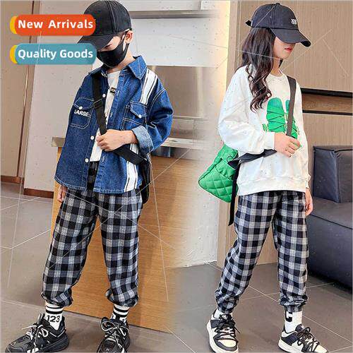 Children fashion tide Fan plaid sweat pants boys girls sprin