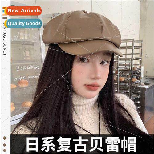 Autumn winter show face small leather hat wh duck tongue ber