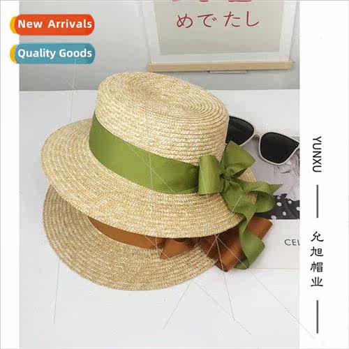 Korea big bow straw bowler hat flat top straw hat children i